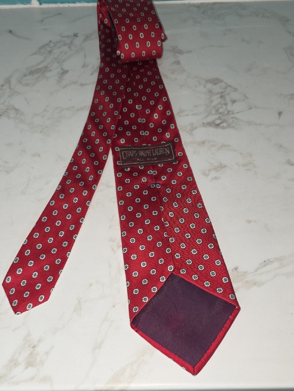 Vintage Polo by Ralph Lauren Red Silk Tie with Small Geometric Medallions